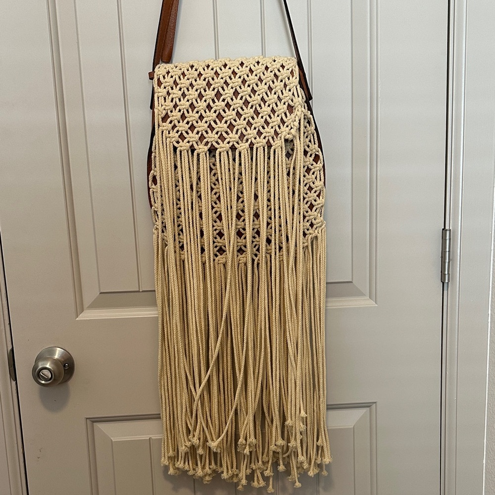 Patricia Nash Cream Macramé Fringe Bag